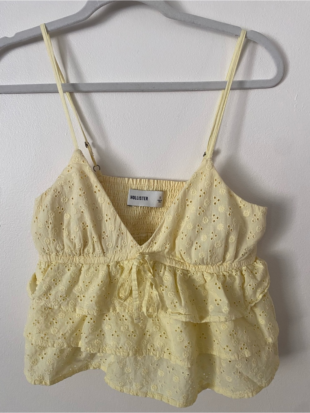 Hollister Pale Yellow Eyelet Tiered Camisole